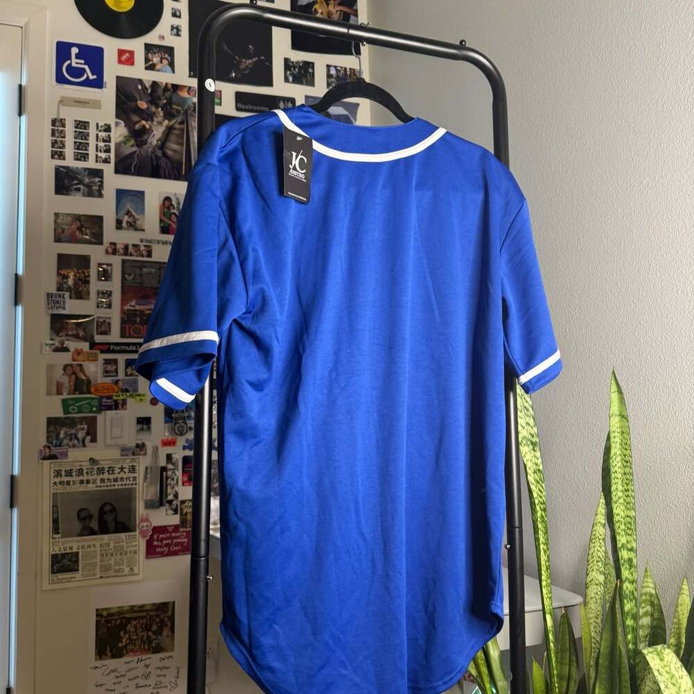 La Dreamz Royal Blue and White Striped Button-Down Baseball Jersey Medium - Picture 8 of 8
